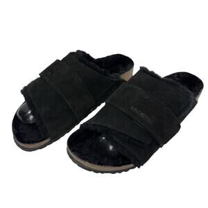 Birkenstock Kyoto Shearling Men US 9 EU 42 Suede Leather Slide Sandals Black